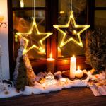 Kerstverlichting, 10 led-lichtgordijnen met sterren, kerstgordijn, werkt op batterijen, warmwit, timer, decoratieve kerstverlichting voor kerstboom, raam, deur, bruiloft, bar (2 st