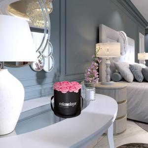 Rozenbox rond, 8 rozen, stevige bloemenbox, zwart, 10 jaar houdbaar, cadeau-idee, decoratieve bloemenbox, roze, 17 x 17 x 17 cm