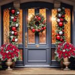 4 stuks kunstkerstster, dennentakken, kunstbloemen met kerstbloemen, rood, kunstdennentakken, kunstbloemen, kerstboeket, kunstkerststerren