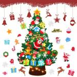 Kindervilten kerstboom, 1 m kinderen/peuters doe-het-zelf vilten kerstboomset, muur opknoping vilten kerstboom decoraties kits met 32 stuks ornamenten, huisdeur raam kerstdecoratie