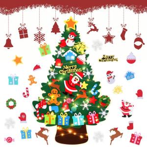 Kindervilten kerstboom, 1 m kinderen/peuters doe-het-zelf vilten kerstboomset, muur opknoping vilten kerstboom decoraties kits met 32 stuks ornamenten, huisdeur raam kerstdecoratie