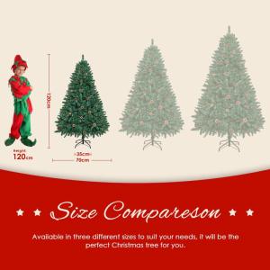 Kunstkerstboom, groen, 120 cm, 500 takken, dennenboom met groene takken en dennenappels, incl. metalen standaard