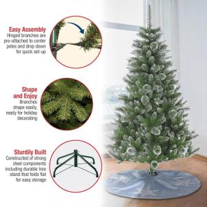 Kunstkerstboom van 6 meter, met sneeuwvlokken van pvc, metalen scharnieren en opvouwbare sokkel, ideaal als decoratie voor feestdagen, thuis, kantoor en
