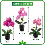 in pot (35 cm), set van 3 kunstorchideeën, kunstmatig afgestemde arrangement in hoogglans-keramische potten, decoratieve kunstorchideeën (rosé-arrangement)