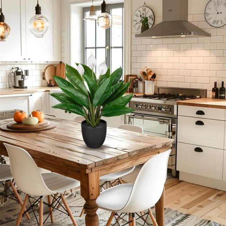 Kunstplant als echte kunstplant, decoratieve plant Calathea, struikachtig met 22 bladeren in kunststof pot, kamerplant, hoogte 43 cm, groen