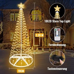 2,28 m, kerstboom, metaal, grote kegelvorm, 8 verlichtingsmodi, timer, afstandsbediening voor binnen en buiten, kerstdecoratie (warm wit)