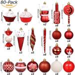 80-pack geassorteerde onbreekbare kerstbalversieringen set decoratieve Hangers met herbruikbaar handgeschenkpakket voor kerstboom