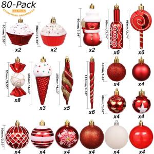 80-pack geassorteerde onbreekbare kerstbalversieringen set decoratieve Hangers met herbruikbaar handgeschenkpakket voor kerstboom