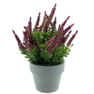 Erika Calluna Kunstbloem in grijze pot, heide, 13x19cm, herfstbloem, kunstplant (fuchsia)