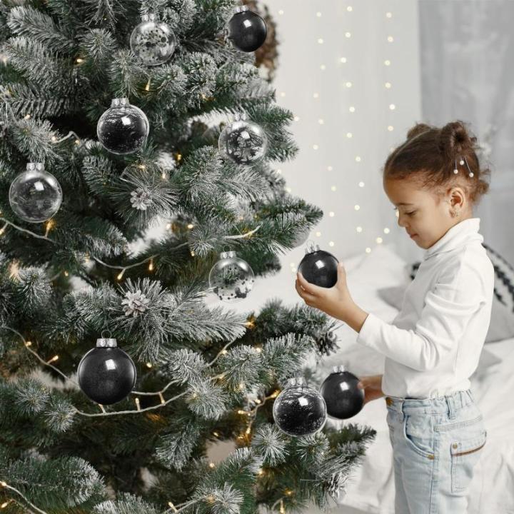 , zwart, 24 stuks, kerstboomversiering, kerstdecoratie voor Kerstmis, feest, 6 cm
