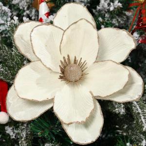 große Glitzer-Weihnachtsblumen, 6 Stück, künstliche Magnolien-Blumen, Samt, gefaltet, Weihnachtsbaum, Blumen, Dekorationen, Weihnachtsbaum, Neujahr Home Ornamente (Cremeweiß)