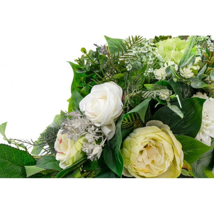 Grabaufleger aus künstlichen Textil Seidenblumen Rosen länglich 80cm groß XXL Friedhofsgesteck für Totensonntag Beerdigung wie Echt (Weiß/Ecru/hell)