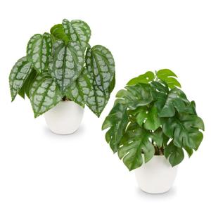Set van 2 28 cm in pot voor woondecoratie, kunstkamerplanten, bloemstukken, thuis en op kantoor, desktop, bonsai, met potten, tafeldecoratie huis, balkon, kantoor decoratie