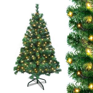 Kunstkerstboom met verlichting, led-dennenboom met metalen standaard, 180 lampen, pvc-kerstboom voor kerstdecoratie (150 cm)