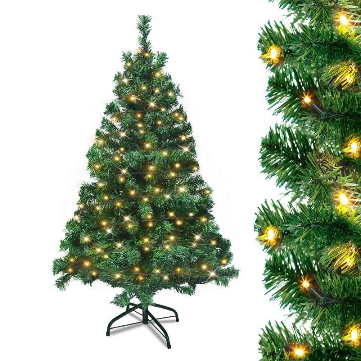 Kunstkerstboom met verlichting, led-dennenboom met metalen standaard, 180 lampen, pvc-kerstboom voor kerstdecoratie (150 cm)