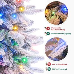Kerstboom met ledlampjes en sneeuwvlokken, metalen standaard, kunstkerstboom, voor kerstdecoratie (210 cm met kleurrijke leds)