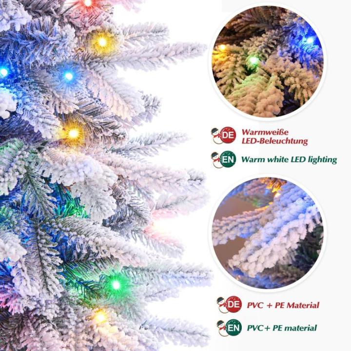 Kerstboom met ledlampjes en sneeuwvlokken, metalen standaard, kunstkerstboom, voor kerstdecoratie (210 cm met kleurrijke leds)