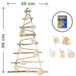 Handgemaakte kerstboom 95 cm hoog met decoraties, van hazelnoothout, decoratieve hanger, met 200 cm ledlampen, houten platen verbonden met een jute touw met een dikte van 6 mm