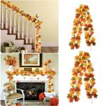 Simuliertes Ahornblatt Rattan Blumengirlande Deko Blumenranke Künstliche Pflanzen Hängend für Halloween Weihnachten Thanksgiving Hochzeit Party Dekorationen Wanddeko