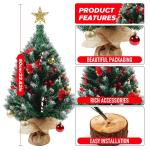 Mini kerstboom van 60 cm met 50 led-lichtslingers, doe-het-zelf kunstkerstboom met ster en rode strikken, dennenappels en rode bessen, decoratie voor Kerstmis, thuis, keuken, eetta