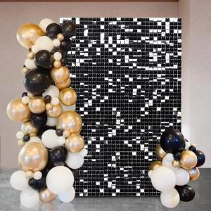 Schwarze, glänzende schimmernde Wandhintergründe – 18 Packungen Pailletten-Hintergrund für Geburtstag, Hochzeit, Jahrestag, Party-Dekoration, 30 x 30 cm