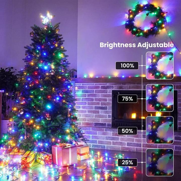 Kerstverlichting kerstboom 20 m 200 LED kerstverlichting buiten/ op stroom, warmwit en kleurrijk lichtsnoer, 11 modi, timer en geheugenfunctie, groene kabel, kerstdecoratie