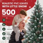 Kunstkerstboom met sneeuweffect en dennenappels, kunstdennenboom, pvc, met metalen standaard, premium Nordmann-spen, moeilijk ontvlambare kerstboom voor kerstdecoratie, herbruikbaa