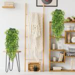 Kunsthangplanten, 3,40 m voor binnen en buiten, groene bladeren, plastic kunstbamboebladeren, huilende hangende planten op pot, groen wijnstokken voor huis, tuin, muur, esthetische