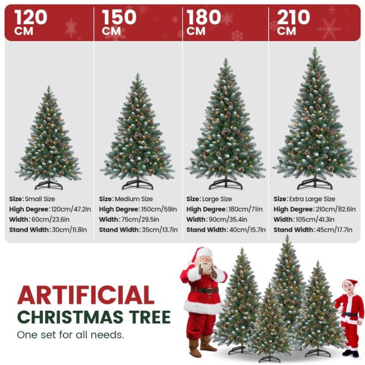 Nordmann Kunstkerstboom met sneeuweffect, dennenappels en verlichting, 120 cm, kunstdennenboom, pvc met metalen standaard, snel op te bouwen klapsysteem, moeilijk ontvlambare kerst