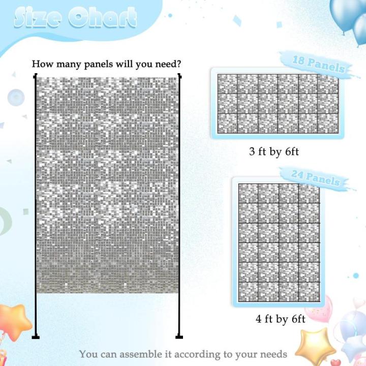 Shimmer Wall Backdrop Silver - Pailletten 24 Panels Glitter Bling Hintergrund Dekorationen 3D Wandpaneel für Party Geburtstag Hochzeit Verlobung Jahrestag Babyparty