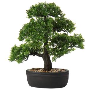 Kunstbonsai Natuurgetrouwe kunstplant, kunstboom, bonsai, ceder, grenen, podocarpus, plastic plant, kunstplant met keramische pot in zwart, voor badkamerdecoratie, desktop, kantoor