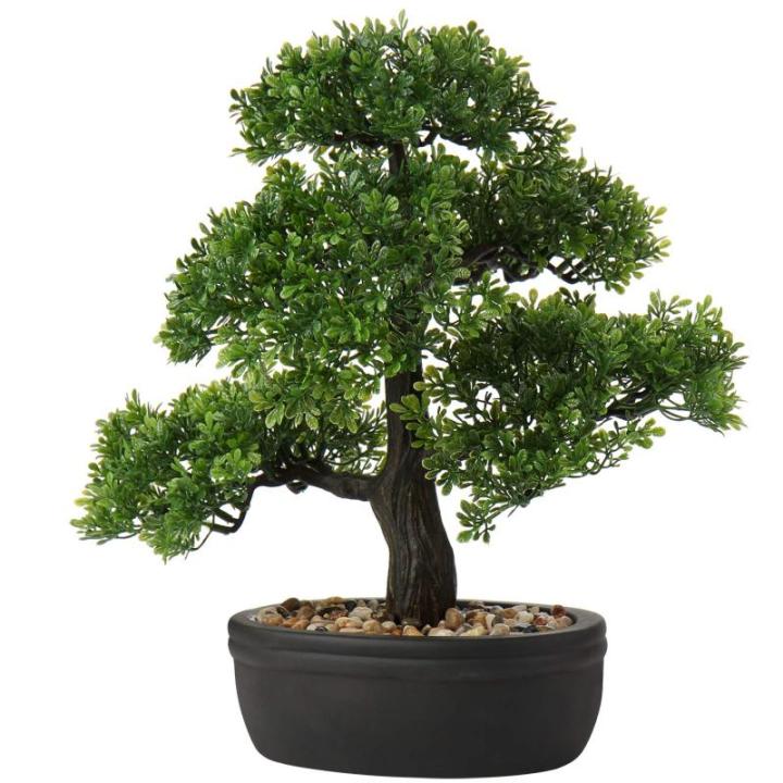 Kunstbonsai Natuurgetrouwe kunstplant, kunstboom, bonsai, ceder, grenen, podocarpus, plastic plant, kunstplant met keramische pot in zwart, voor badkamerdecoratie, desktop, kantoor