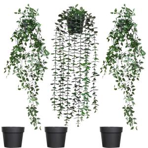 3 stuks kunsthangplanten, eucalyptus, hangend met potten, , hangende , 80 cm, kunsthangplanten in pot voor binnen en buiten, tuindecoratie