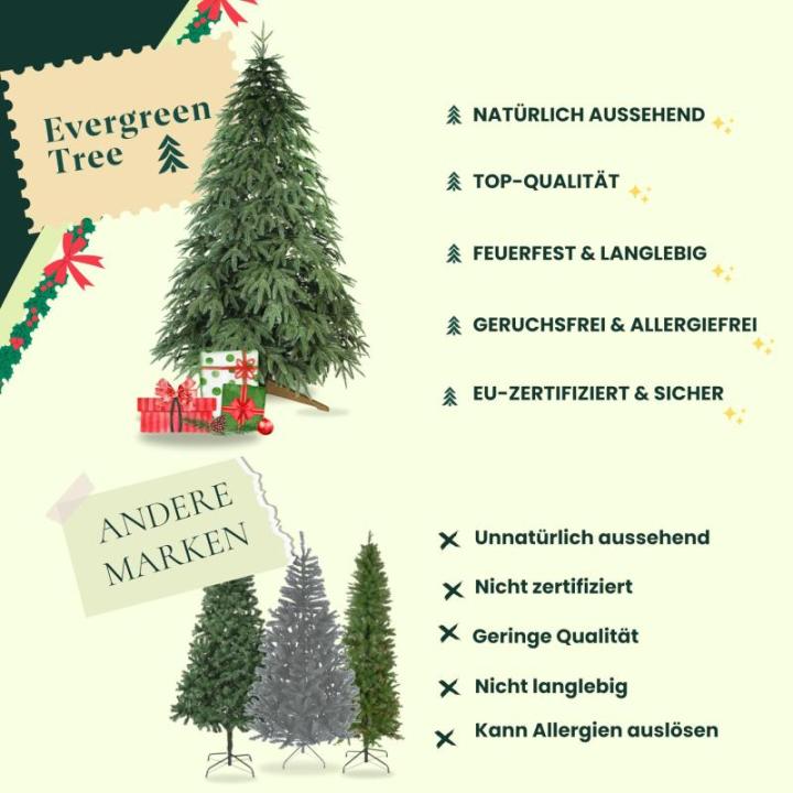Kunstkerstboom, 100% spuitgegoten kerstboom met standaard van natuurlijk hout, Made in EU, natuurgetrouwe look, kunstkerstboom