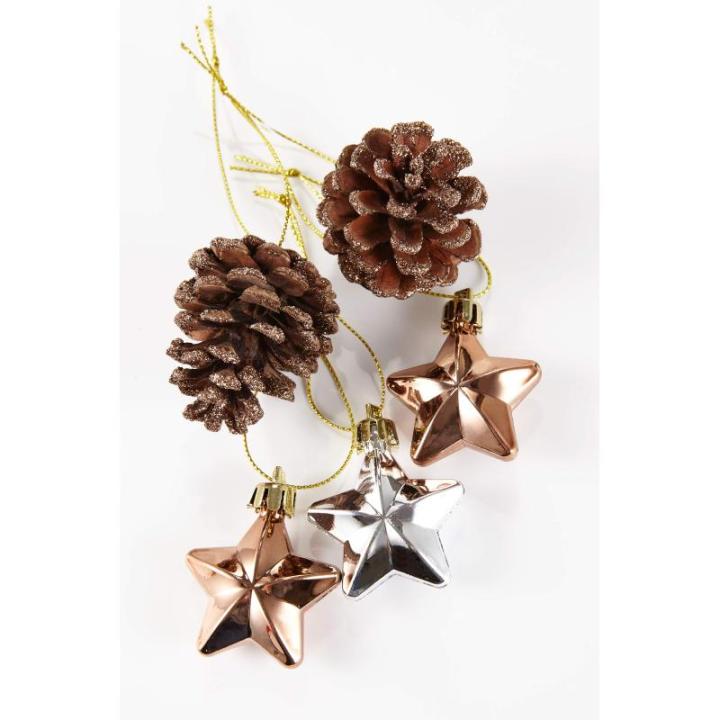 Set van 31 assortiment - kerstversiering om op te hangen - kunststof kerstboomversiering rood natuur zilver