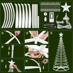 Kerstboom, metaal, grote kegelvorm, 250 leds, lichtboom, 8 modi, timer, waterdicht, kerstverlichting, buitenverlichting, kerstverlichting voor tuin, balkon, kerstdecoratie buiten, 