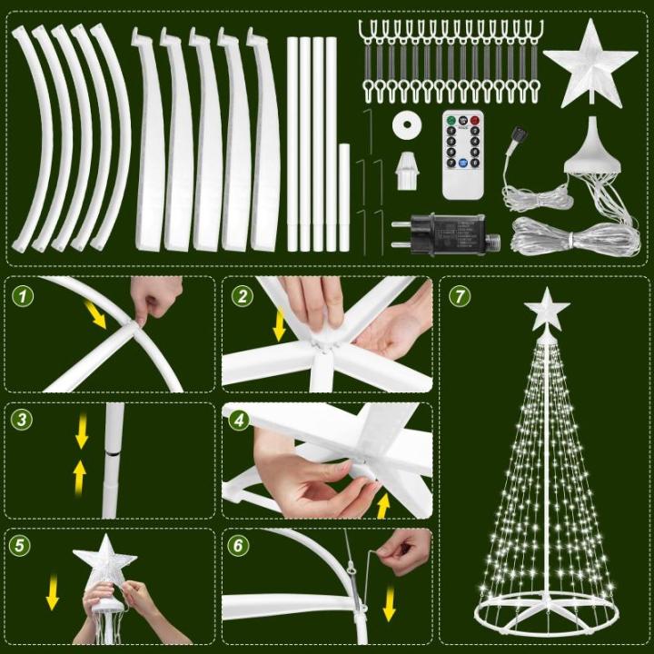 Kerstboom, metaal, grote kegelvorm, 250 leds, lichtboom, 8 modi, timer, waterdicht, kerstverlichting, buitenverlichting, kerstverlichting voor tuin, balkon, kerstdecoratie buiten, 
