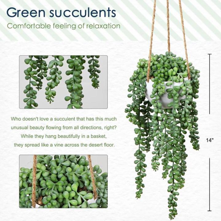 Senecio Kunstmatige planten hangplant voor vetplanten, kunstbloemen, , hoogte 35,5 cm, in hanglamp