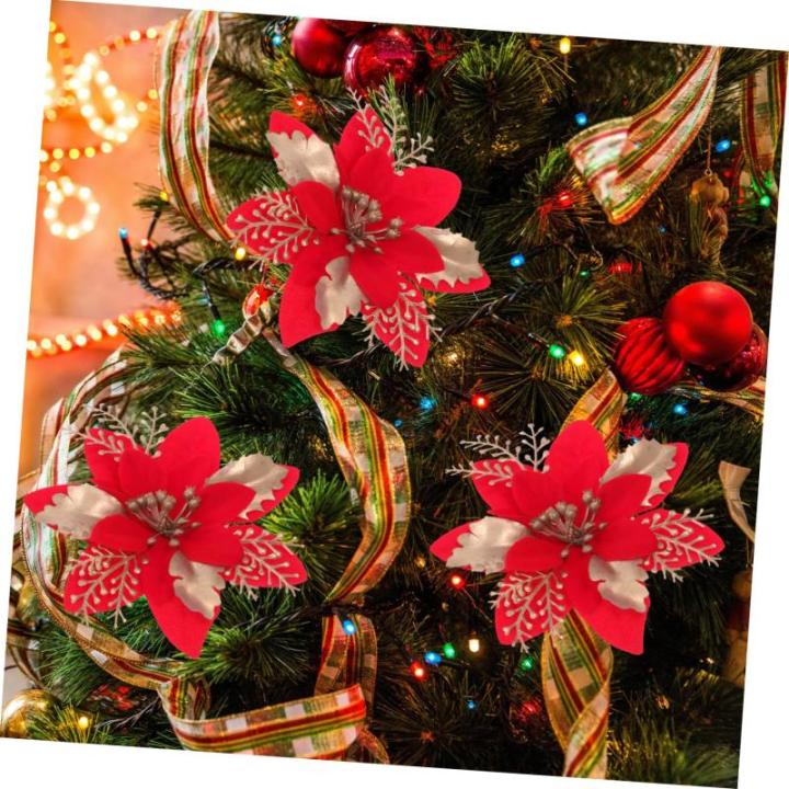 6 Stück Seidentuch Weihnachtsbaumdekoration Rote Ornamente Weihnachtsdekoration PVC Weihnachtsblumenkopf
