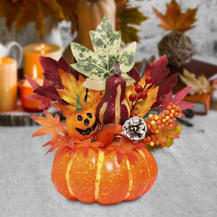 Halloween-Kürbisse, Ahornblätter, Ornament, Herbsternte, Dekor, neuartiges dekoratives Handwerk, Esstisch-Mittelstück für Geschäft und Büro, Style I