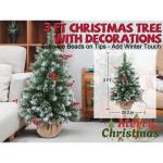 Kleine kerstboom 3 voet, 3 voet kerstboom met decoraties, volledige en realistische kunstijskralen, geef het geheel een bijzonder kersttintje