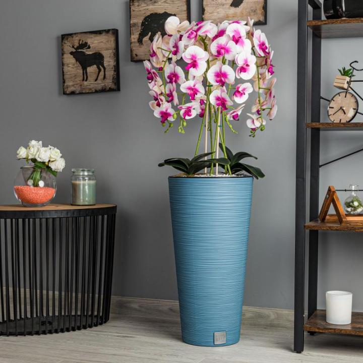 Künstliche Orchidee Kaskaden Blumenstrauß Creme und Rosa im Topf Blau H 110 cm Heimbüro Dekoration, Kunstpflanze Orchidee, Kunstblume, Künstliche Orchidee im Topf