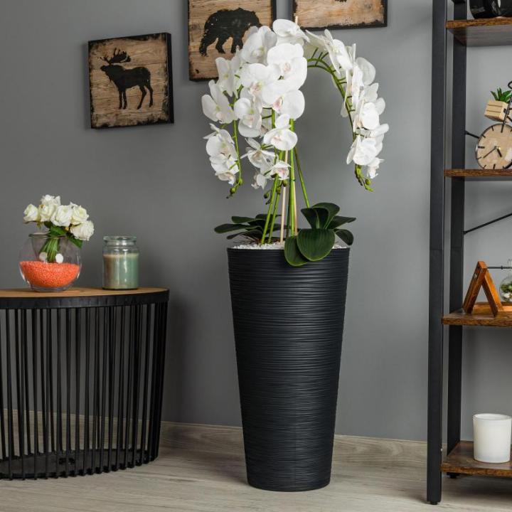 Künstliche Orchidee Kaskaden Blumenstrauß Weiß im Topf Anthrazit H 110 cm Heimbüro Dekoration, Kunstpflanze Orchidee, Kunstblume, Künstliche Orchidee im Topf