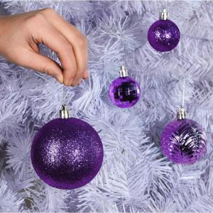 paarse kerstbalornamenten voor kerstversiering - 36 stuks kerstboom onbreekbare ornamenten met ophanglus voor vakantie- en feestdecoratie (combo van 6 stijlen in 3 maten)