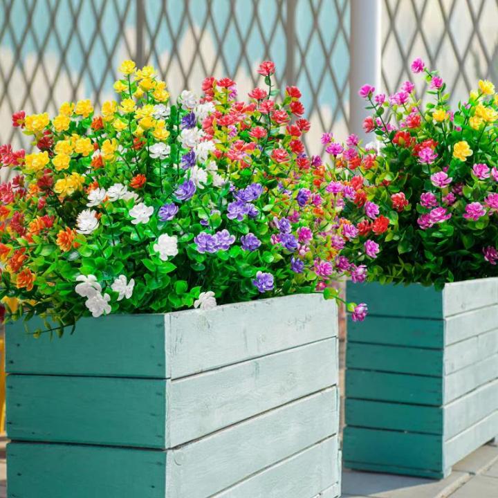 12 bundels voor buiten, , uv-bestendige plastic bloemen, decoratie, weerbestendige kunstbalkonplanten voor balkon, tuin, balkonbak, bloembak, voor binnen en buiten