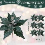 6pcs Poinsettia Blumen künstlich 11 Zoll lebensee Weihnachtsblumen weiche künstliche Blumen mit Glitzerpulver für Weihnachten Neujahrspartydekorationen, Grün, Weihnachtsblumen