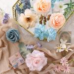 Kunstbloemen combo blauwe bloemen mix zijden bloemen dahlia rozen met stelen voor bruiloft, bruidsboeketten, tafeldecoratie, babyshower, bloemstuk, woondecoraties