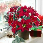 4 stuks kunstkerstster, dennentakken, kunstbloemen met kerstbloemen, rood, kunstdennentakken, kunstbloemen, kerstboeket, kunstkerststerren