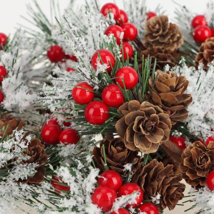 20 x decoratieve tak met lariksappels, rode bessen en boomnaalden - strooidecoratie Kerstmis - decoratieve tak voor kransen en bloemstukken (20 stuks - rode bessen wit)