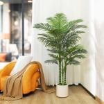 Kunstpalm, 180 cm, grote areca palm in witte pot, , kunstpalm voor huis, woonkamer, slaapkamer, kantoor, balkon, tuindecoratie